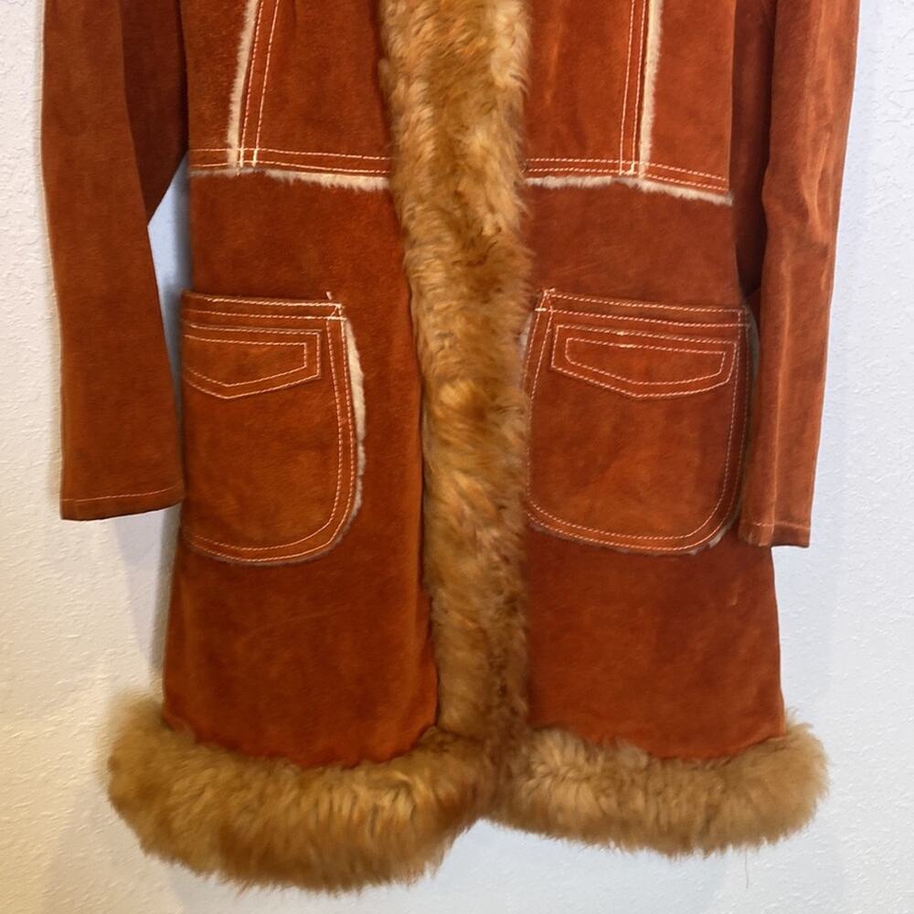 Vintage Penny Lane Rust Colored Suede Coat w/ Faux Fur Trim Snap Closure Sz XS - Picture 3 of 16